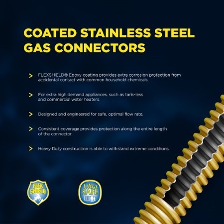Flextron Gas Line Hose 1/2'' O.D.x18'' Len 1/2"x3/8" FIP Fittings Yellow Coated Stainless Steel Flexible FTGC-YC38-18E